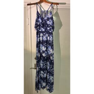 Lauren Conrad Blue Floral Casual Summer Maxi Dress Size S Elastic Waist Boho